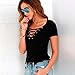Perman Women's V-Neck Elegant Pullover Tee Short Sleeve Tops Shirt Blouse (M, Black)
