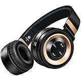 Wireless Headphones, Sound Intone P6 Stereo Bluetooth Headphones with Microphone Over-ear Foldable Portable Music Bass Headsets for Cellphones Laptop Tablet TV Headphones (Black Gold)