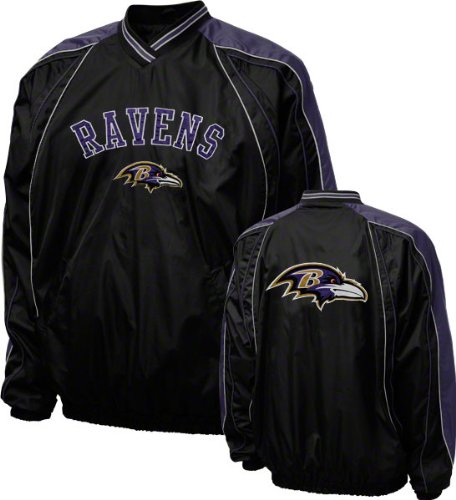 NFL Men's Baltimore Ravens Color Block V Neck Pullover Jersey Lined (Black, Large)