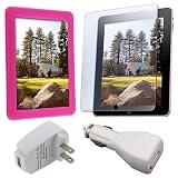 White Usb Car Adapter + Travel Adapter + Hot Pink Silicone Skin With Free Anti-Glare Screen Protector Compatible With Apple® iPad®