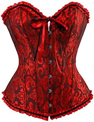 Women's Lace Up Stain Boned Corset Bustier Top Waist training Sexy Lingerie Plus Size 6X-Large Black red