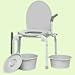1" durable gray powder-coated steel construction with EZ release drop arm allowing for safe side transfer and "snap on" seat with lid. Backrest is removable and arms have comfortable hypolon covering.