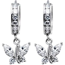 Sterling Silver CZ Butterfly Huggy Earrings