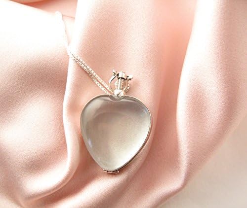 Antique Glass & Sterling Silver Heart Locket - 18" Sterling Silver Box Chain