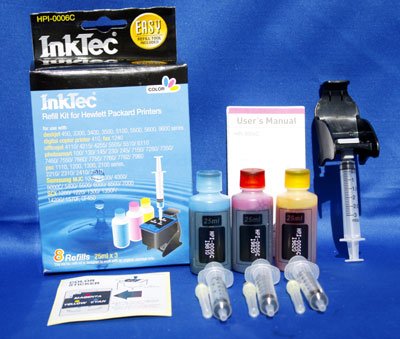 Color Refill Kit for Hp C6657an, C8728an. C9352an (Hp 57, 28 & 22) Inkjet Printer Cartridges