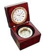 Navigator Clock and Compass Gift Set in Wooden Box, Brass Accents