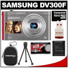Samsung DV300F Smart Dual LCD Wi-Fi Digital Camera (Silver/Red) with 8GB Card & Reader + Case + Tripod + Accessory Kit