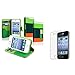 ATC Masione(TM) Apple iPhone 4/4S Credit Card Hard Shell Case Stand with Silicone Core + Screen Protector & Stylus (Wallet case Green+Navy Green+Orange)