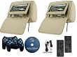 Pair of TAN Headrest 7" LCD Car Monitors with Region Free DVD player USB SD Inc. Wireless Headhones and 32 Bit Games