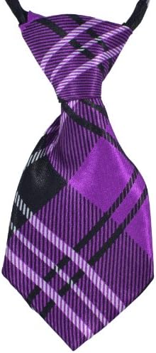 Stylish Fun Pet Fashion Costume Adjustable Purple Plaid Formal Dog Tie Collar