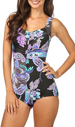 Maxine Womens Paisley Swirl One Piece Swimsuit 18 Black multi