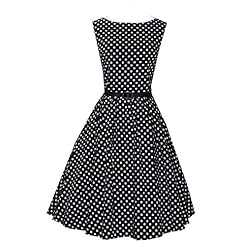Vintage Polka Dot Print Knee Length Cotton/Elastane Evening Dress/Prom Dress/Wedding Party Dress 