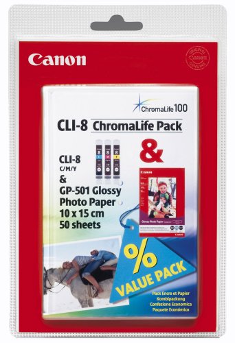 Canon CLI-8 CHROMALIFE PACK Tinte CLI-8 Farbe: magenta, cyan, gelb/ + GP-501 10x15cm, 50 Blatt