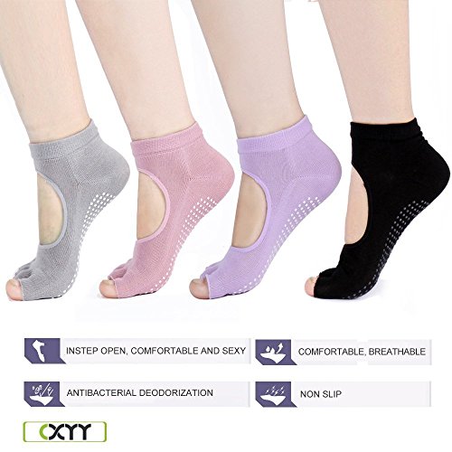 Pack of 4 Yoga Socks,Non Skid Non Slip Toeless Grip Cotton Socks - size Small/Medium