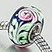 Pink Flower Green Leaf Murano Glass Beads Pandora Chamilia Charm Compatible