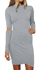 Sexy Asymmetric Cutout Long Sleeves Winter Sweater Above the Knee Bodycon Dress 