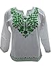 White Women's Tunic Kurta Green Embroidered Yoga Top M