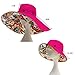 WindFeel Women Large Wide Brim Beach Hat with Sun Visor Shade Multicolor Flowers, Hot Pink