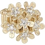 Sparkly Matte Gold Tone Flower Cluster Cocktail Ring with Crystals Fits Sizes 6 - 12