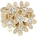Sparkly Matte Gold Tone Flower Cluster Cocktail Ring with Crystals Fits Sizes 6 - 12