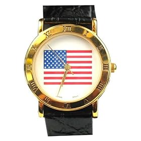 51Hcl WcJAL. SL500 AA280  Gentlemen?s Genuine Leather Strap American Flag Quartz Watch,14kt Gold tone
