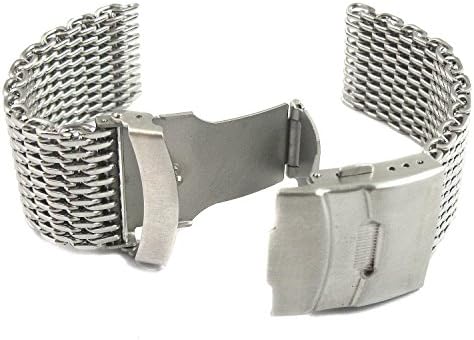 Fashionpifa 22mm Stainless Steel Shark Mesh Milanese Watch Band With Push Button Deployment Buckle Clasp