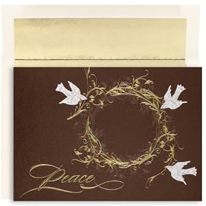 Peace Dove Wreath On Mocha Holiday Cards -