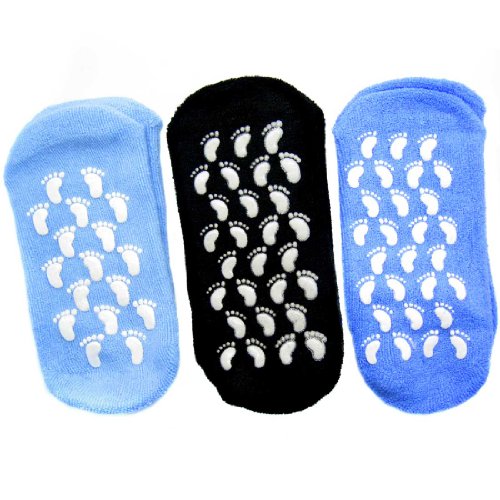 kilofly Non-Skid Soft Cotton Gripper Socks [3 Pairs Set, Black, Blue & Navy]