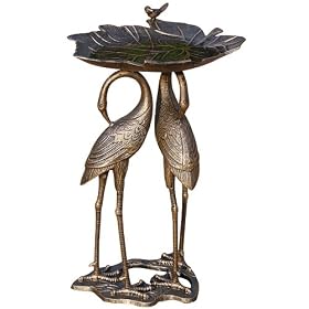 Two Cranes with Lily Pad Birdbath by OAKLAND LIVING