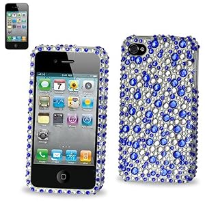 Hard Diamante Protector Skin Cover (Faceplate/Snap On) Full Rhinestones Diamond Bling for Apple iPhone 4 16GB 32GB AT&T - Blue Rain Drop