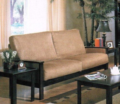 Sofa Couch with Wooden Frame Warm Brown Microfiber