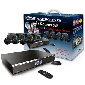KGuard H.264 Tablet/Smart Phone/IE Viewing 8 CH Digital Video Recorder Surveillance Security System with 4 Indoor/Outdoor CCD Weather Proof IR Cameras Kit / Pre-installed 500 GB HDD