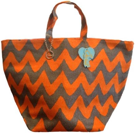Extra Large Chevron Woven Beach Zipper Closure Tote Bag (Orange)