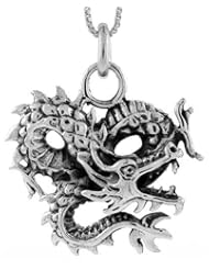 Sterling Silver Chinese Dragon Pendant, 1 1/8 inch tall