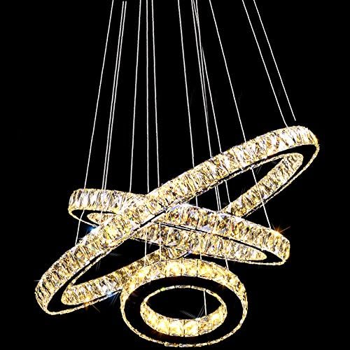 Luxury LED Crystal Pendant Light Modern Chandeliers Ceiling Lighting Lamps Fixtures with 3 Rings D305070 Ac 100 to 240v LED SMD Source Cool or Warm (Yellow)