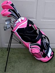Ladies Left Handed Complete Golf Clubs Womens Set LH Drivers, Hybrid, Irons, Putter, Wedge, Bag Womens Pink Lady Golf