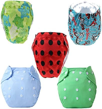 YIGU Baby 5pcs Pack Fitted Pocket Cloth Diaper with 2 Inserts Each (Boy Color)