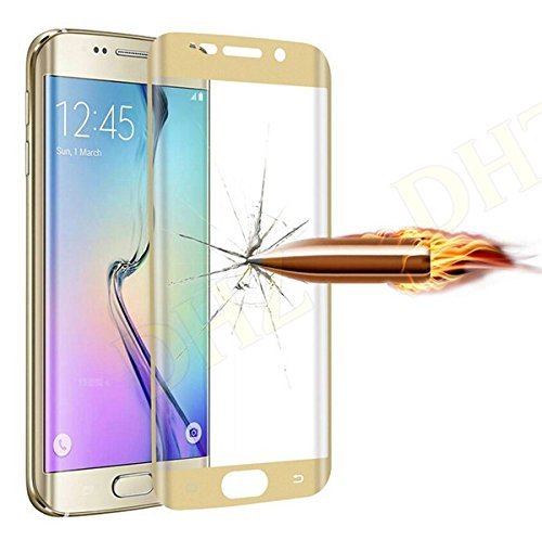 Samsung Galaxy S6 Edge (SM-G925) Screen Protector Full Coverage DHZÂ® Premium Tempered Glass Screen Protector Film 3D Curved 0.33mm Ultra Thin (Real Glass,Not Tpu Pet Plastic Case Cover) (Gold)