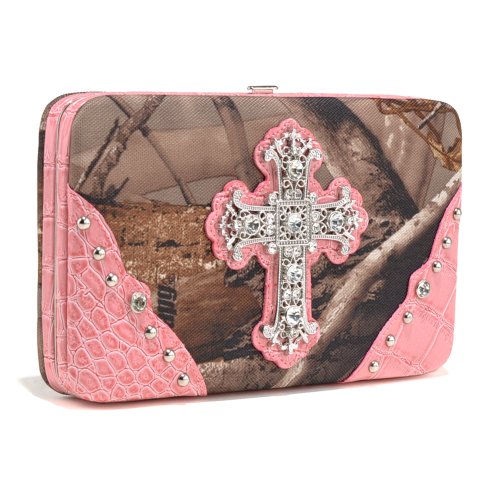 Realtree Camouflage Extra Deep Frame Clutch Wallet Purse w/ Rhinestone Cross