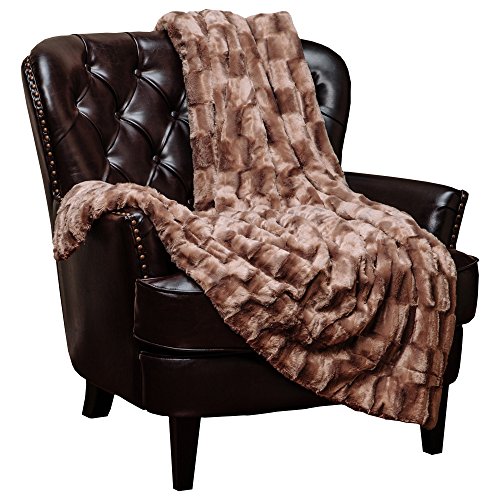 Chanasya Super Soft Cozy Sherpa Fuzzy Fur Warm Brown Ivory Throw Blanket - Box Embossed Fur Pattern