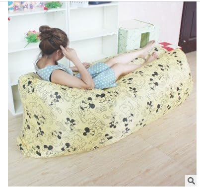 Inflatable Outdoor Air Sleep Sofa Couch Portable Furniture Sleeping Hangout Lounger Imitate Double sided 10 wire high strength PE bag + 210D polyester Oxford fabric for Backpacks (Mickey)