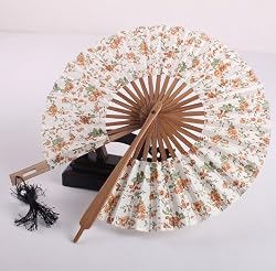Round Folding Fan, Cloth Hand Fan - Elegant Flower Printed, Gift Idea