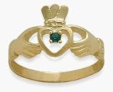 Ladies 10 Karat Yellow Gold Emerald Claddagh Ring