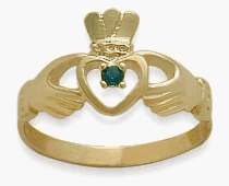 Ladies 10 Karat Yellow Gold Emerald Claddagh Ring
