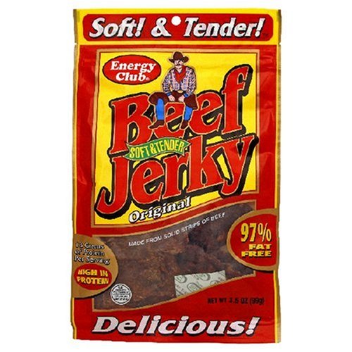 Energy Club Beef Jerky, Original, 4-Ounce Bag (Pack of 4) by Cured Beef