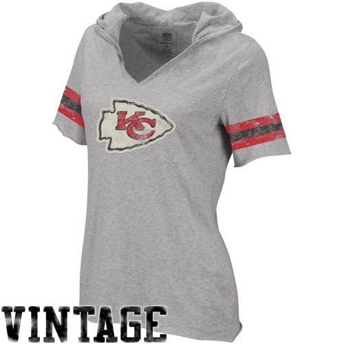Reebok Kansas City Chiefs Ladies Classics Hooded Football Premium T-Shirt - Ash (Small)