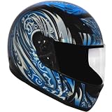 HAWK Black with Blue Full Face Motorcycle Helmet - Size : 2XL