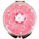Pink Flower Petal Aurora Borealis Crystal Rhinestone Enamel Double Compact Purse Mirror (Boxed)