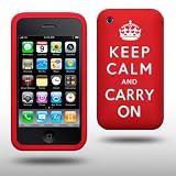 iPhone 3GS Hülle silikon rot:IPHONE 3GS “KEEP CALM & CARRY ON” SILIKON SKIN CASE SCHUTZHÜLLE IN ROT/WEIß