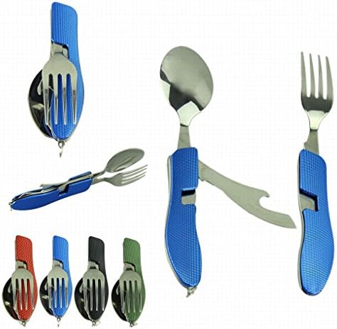 Honor2008 Newest Hot Sale outdoor camping multi-function Tableware set with fork knife spoon Portable tableware (Blue)